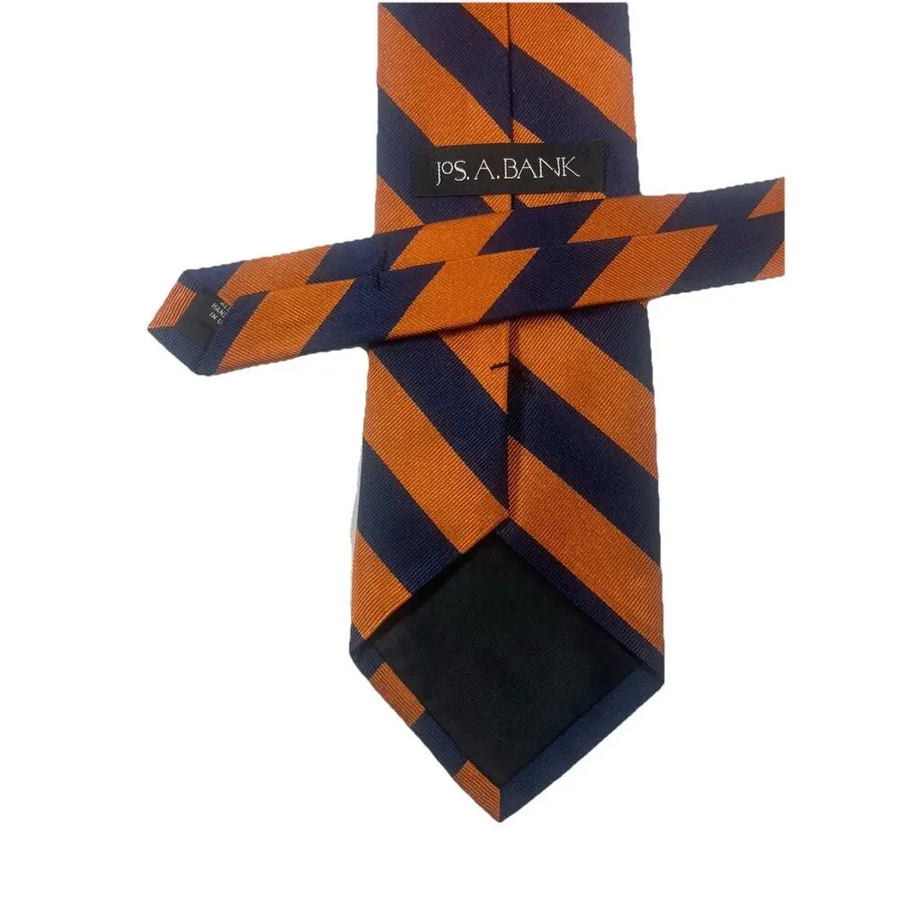 JOS A. BANK Orange And Blue Stripe Repp 100% Silk NeckTie XL Long 62/4